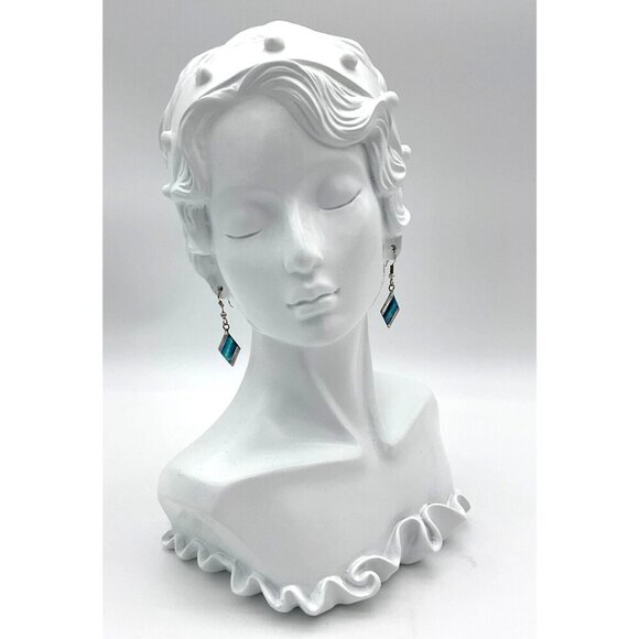 Unbranded Diamond Shaped Abalone Shell Silver Tone Dangle Fish Hook Earrings - Picture 3 of 4